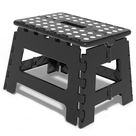 Folding Step Stool for Adults, 9 Inch Plastic Foldable Step Stool with Handle, 300 lb Capacity, Portable Non-Slip Stool for Bathroom, Bedroom, Kitchen, Black