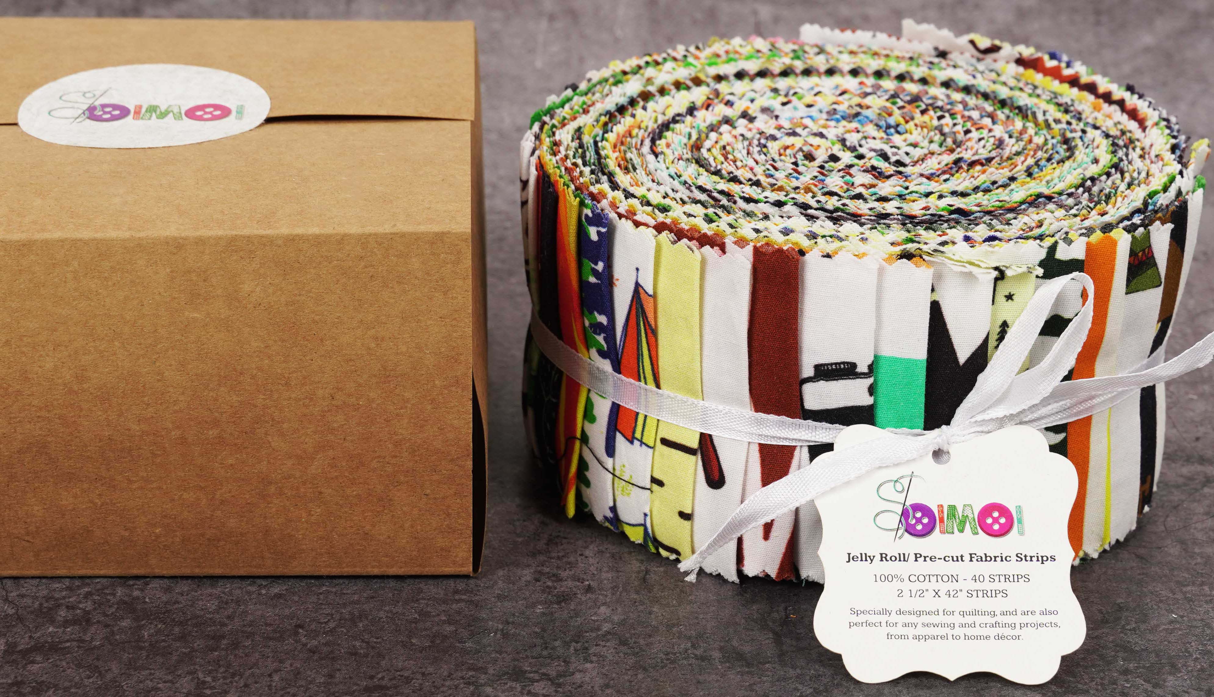 Soimoi 40Pcs Camping Print Cotton Precut Fabrics For Quilting Craft Strips 2.5x42inches Jelly Roll - Multicolor
