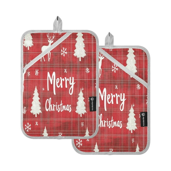 BZSMCE Pot Holder Oven Mitts Cooking baking Reindeer Christmas Tree and Snowflake Creative Pattern Size:7x9.8in