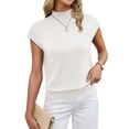 thumbnail image 2 of WIHOLL Womens Short Sleeve Sweater Mock Neck Summer Top Dressy Casual Basic Knit Pullover Shirt White Tops, 2 of 8