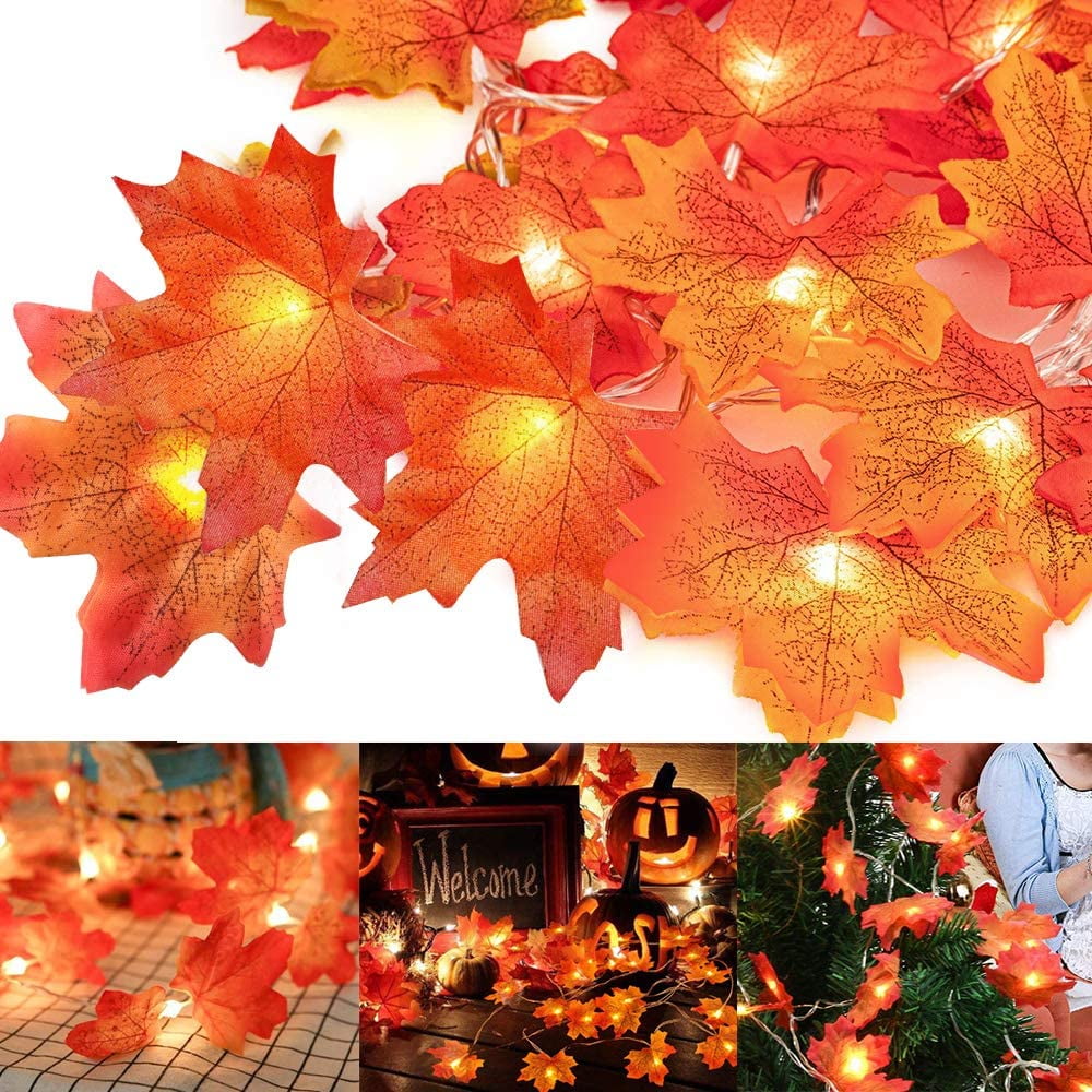 9.8 ft/20 LED Battery Powered Party Fall Garland with Lights Maple Leaf Lights 