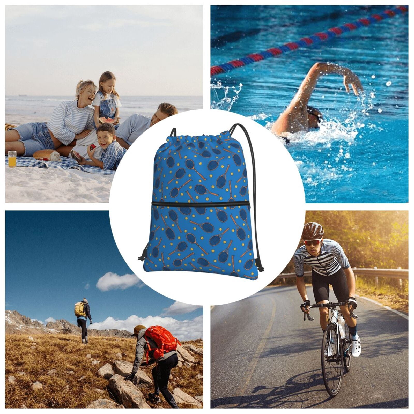 Xecao Tennis Rackets 1 for Drawstring Bags,Pull String Backpack Bags,String Bag Sackpack