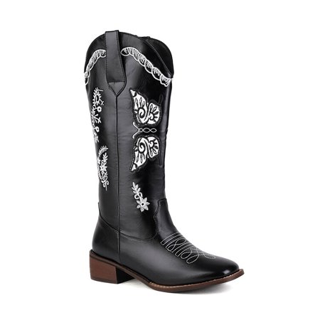 

Eloshman Womens Retro Block Heeled Western Boot Dress Comfort Chunky Heel Vintage Cowgirl Boots Black 7.5