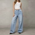 thumbnail image 6 of Miluxas Vintage High Waisted Studded Wide Leg Jeans for Women Rhinestone Rivet Baggy Washed Denim Pants Y2K Streetwear with Pockets Light Blue, 6 of 9