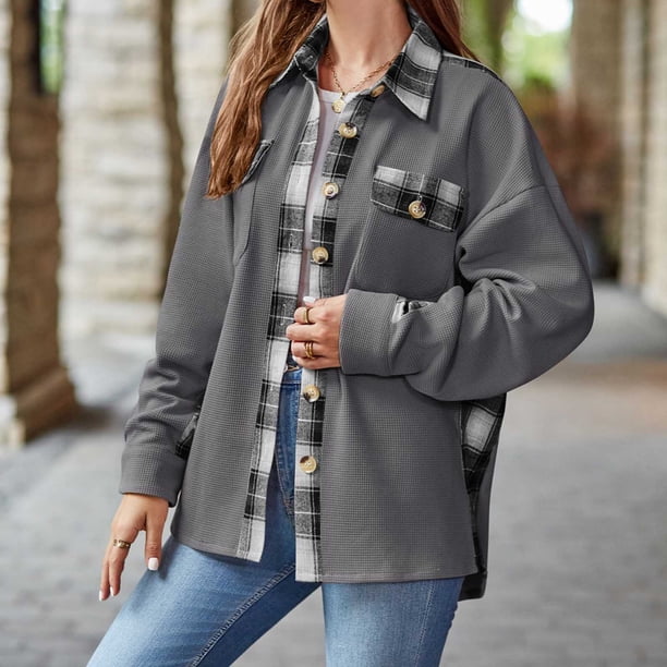 Puntoco Coat Chaqueta De Punto Estampada Para Mujer Camisa A Cuadros Suelta Chaqueta De Solapa De Manga Larga Liquidación Puntoco Puntoco-1
