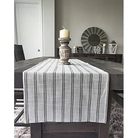 

Fennco Styles Modern Striped Linen Blend Table Runner 16 W x 54 L - Grey Woven Table Cover for Home Décor Dining Table Banquets Family Gathering and Special Events