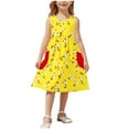 thumbnail image 1 of Ashirexll Robes Filles Sans Manches Col Rond Motif Imprimé Robe en Mélange de Coton Longueur Genou Jaune 3 Ans, 1 of 7