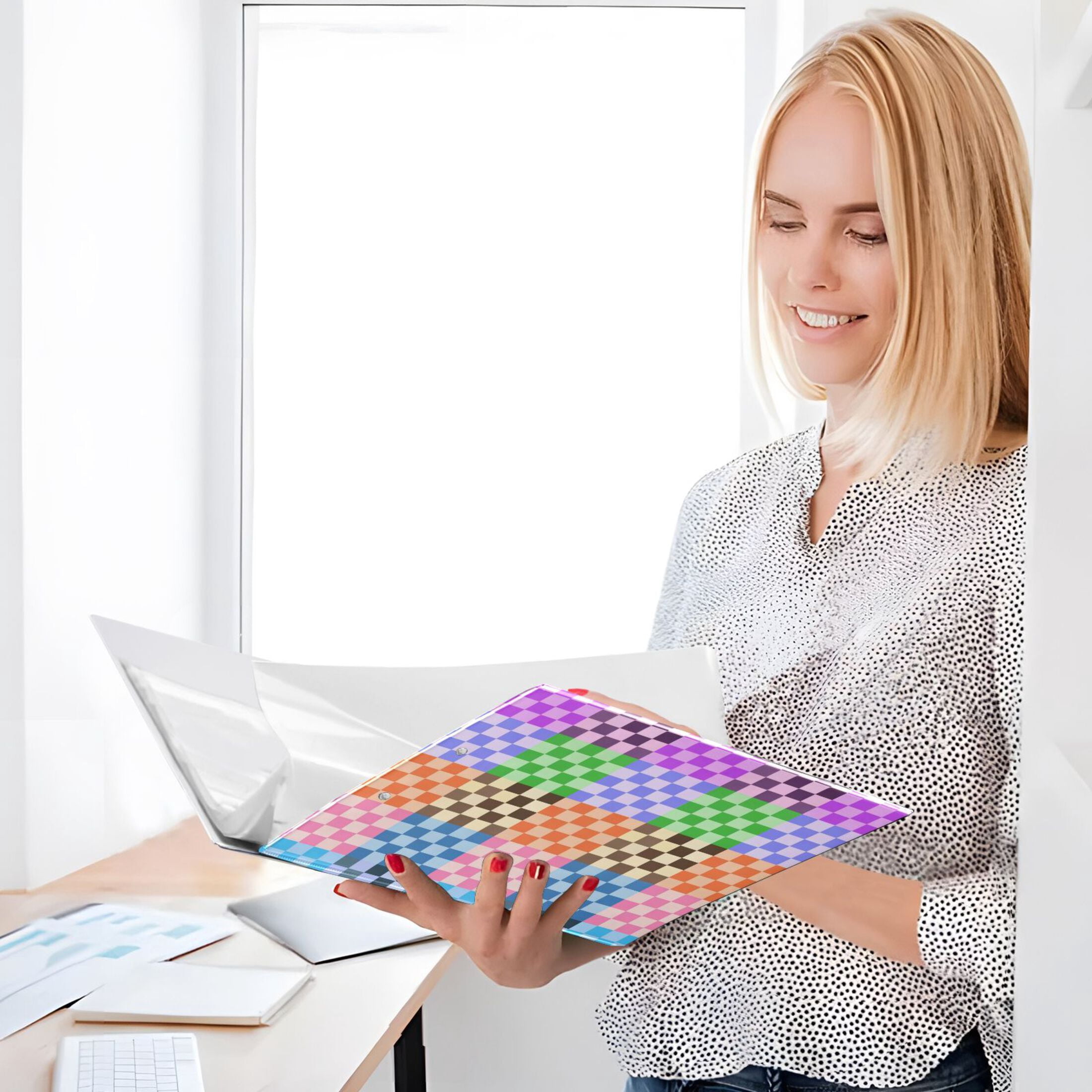 ALAZA Multicolor Checkered-a5 Hardcover 3 Ring Binder 1.5" Round Rings Interior Pockets Binders Organizer 1 Pack