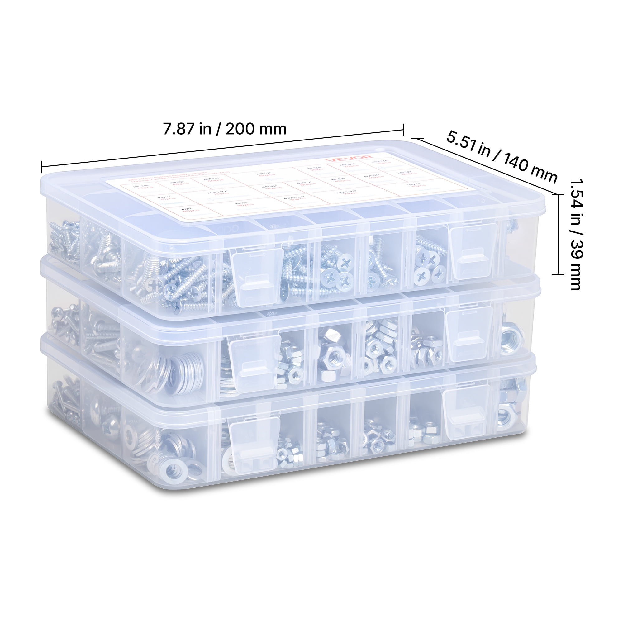 VEVOR 2250 Pcs Bolts and Nuts Assortment Kit, Metric + Imperial Machine Screws and Flat Washers, Alloy Steel M3/M4/M5/M6/M8 Multiple Size, for Equipment/Vehicle Assembly,Galvanized White