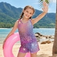 thumbnail image 4 of COEQINE Girls Two Piece Tankini Bathing Suit with Chest Pad, Crewneck Sleeveless Summer Swimwear, Modest Rash Guard Set Swimsuit for Preteen 10-11 Years, Pink Galaxy Leopard Print, 4 of 8