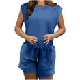 thumbnail image 4 of Mrat Sweatpants Women Women's Solid Color Sleeveless Top Drawstring Romper with Elastic Waist Shorts Jumpsuit High Waisted Yoga Leggings Casual S-94 Blue m, 4 of 9