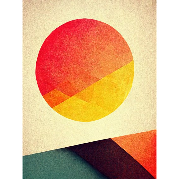 Minimal Sunset Retro Sun Planet Gradient Colour Orange Yellow Peach Planet Unframed Wall Art Print Poster Home Decor Premium