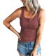 thumbnail image 2 of Playeras,Blusas y Tops,Ropa para Mujer Mujeres camisetas sin mangas Dressy Casual Mujeres Casual Sólido Cuello Redondo Botón Sin Mangas Punto Empalme Chaleco Camisa Top (Red, XXL), 2 of 6