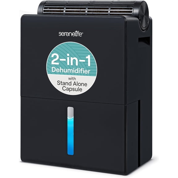 SereneLife 2-in-1 Dehumidifier with Removable Cylinder, Intelligent Humidity Control, Timer & Sleep Mode – Perfect for Medium to Large Rooms (Black)