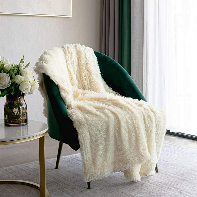 pstuiky Long Faux Throw Blanket for Couch & Bed, 47X30 Inch, Super Soft & Fuzzy, Premium Comfortable Fabric, Machine Washable, White Throw