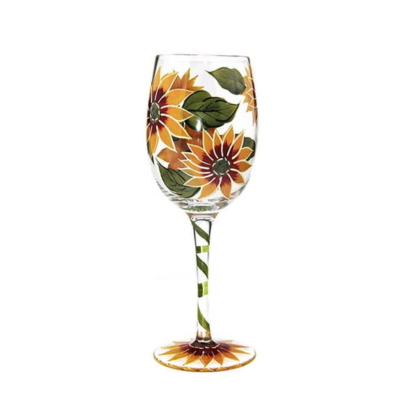 CHOOLD Sunflower Artisan Painted Wine Glass Flower Print Wine Glasses Lead-Free Glasses Goblet for Party Wedding Christmas Gift