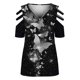 thumbnail image 4 of Elegante blusa estampada con cuello en V para mujer, camiseta suelta de manga corta con cremallera OAVQHLG3B Store  lin121212, 4 of 4