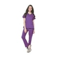 thumbnail image 2 of Dagacci Medical Uniform Women's Scrub Set Stretch Contrast Binding Top and Pants (Egg Plant, X-Small), 2 of 6