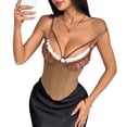thumbnail image 2 of Corsé con Cuello en V, Tirantes Ajustables y Ribete de Encaje con Volantes para Mujer Top Corto Moldeador Marrón S, 2 of 10