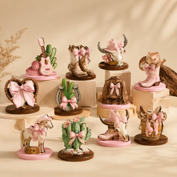 Western Party Decorations, 12Pcs Cowgirl Wooden Table Centerpieces with Boots Hat and Bow Designs, Rustic Decor for Bachelorette Party Wedding