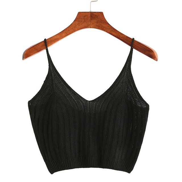 Qarigey Top corto de punto para mujer a la moda, Tops cortos sin mangas de algodón, lencería, ropa interior, ropa de calle, chaleco, camiseta Prendas para la parte del cuerpo negro Qarigey AP000157-03B
