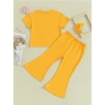 thumbnail image 5 of Musuos Girls' Summer 2 Piece Outfit 3-8T Round Neck Short Sleeve Tops + Elastic Waist Flare Pants Toddler Little Girl Set, 5 of 10