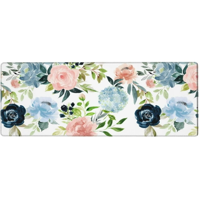 Cute Floral Large Gaming Mouse Pad - Green Leaf Flower XL Computer Desk Mat, Long Extended Non-Slip Base, Ideal for Office Work and Home, 31.5x11.8 Inch