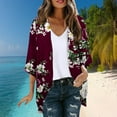 thumbnail image 2 of Women's 3/4 Sleeve Kimono Cardigan Open Front Chiffon Cover Ups Tropical Print Beach Casual Hawaiian Clothes (XL, Wine), 2 of 6