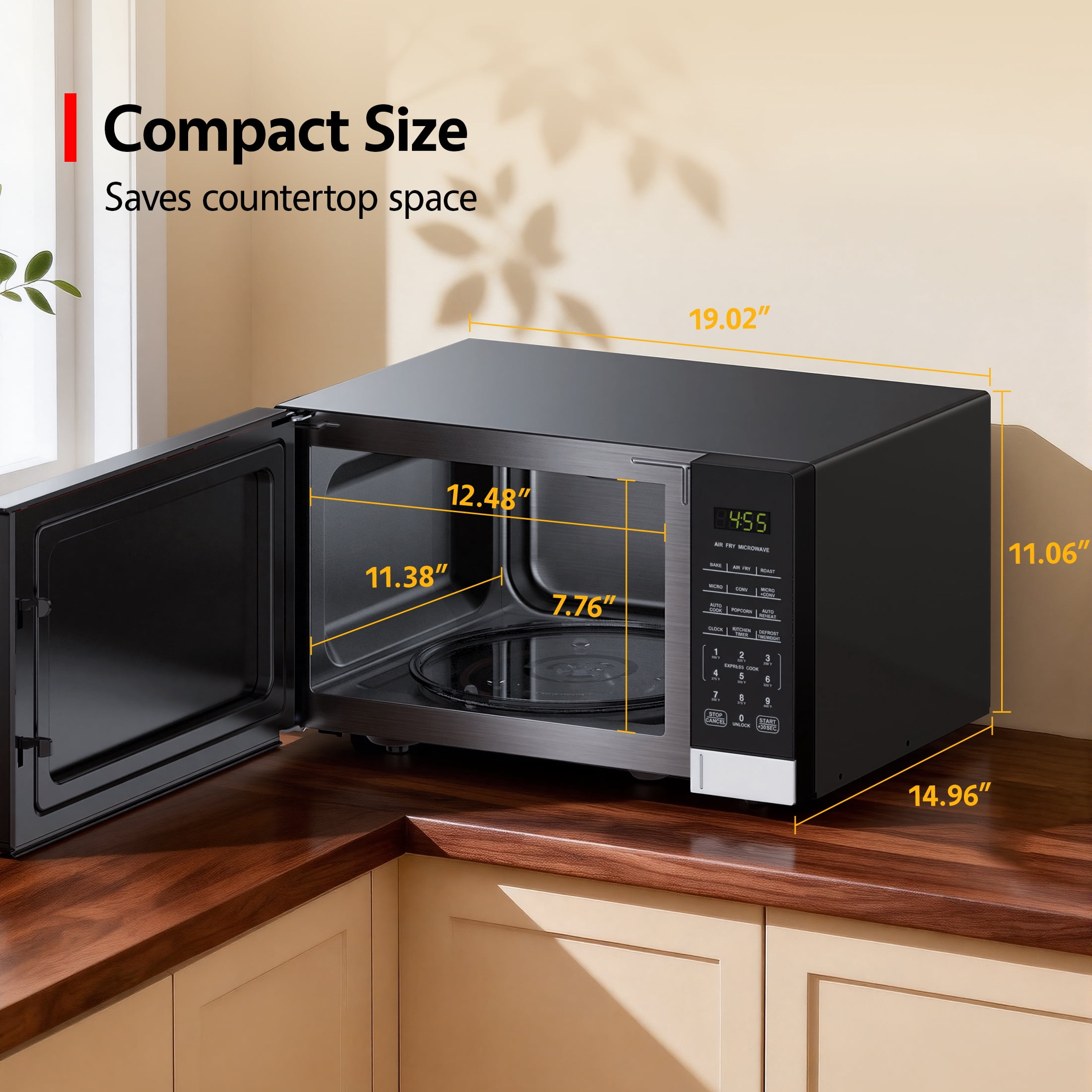 Mainstays 0.9 Cu Ft 3-in-1 Air Fry Convection Microwave Oven, 900 Watts