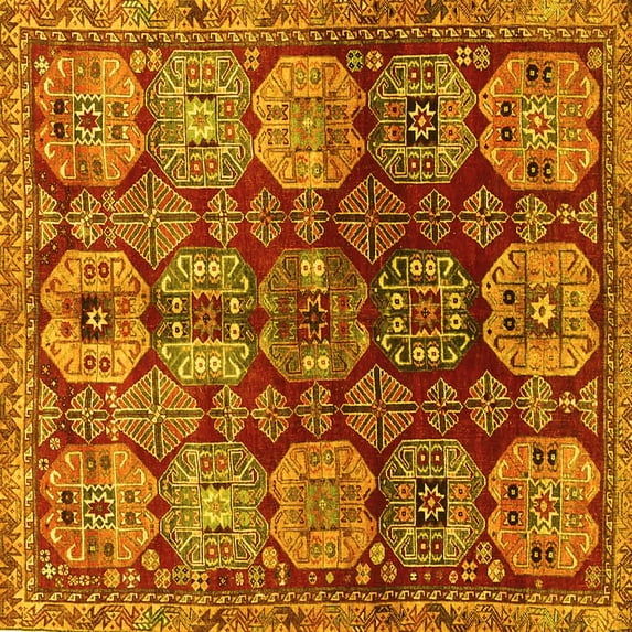 Ahgly Company Indoor Square Persian Yellow Traditional Area Rugs, 7' Square
