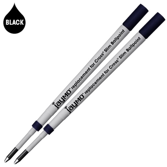 Jaymo Replacement for Cross Slim 8783 - Measures 4 in / 102 mm Long - Ballpoint Pen Refill - 2 Black
