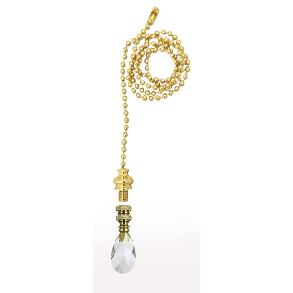 Royal Designs Fan Pull Chain with Teardrop Crystal Finial ? Polished Brass