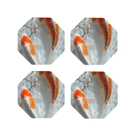 

Fuzoiu Koi Fish Water Print Leather Coasters Set Drink Coasters Set of 4 for Tabletop Protection Durable PVC Coasters Home Décor and Housewarming Gift-Octagon