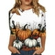 thumbnail image 1 of Camisa de cuello redondo con mangas 3/4 y temática de Halloween para mujer, con estampado de telaraña y murciélago, cómoda y elegante, 1 of 5