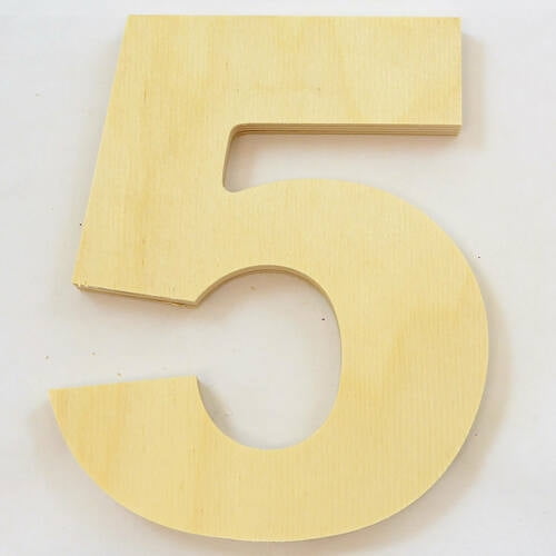 Package of 1, 6 Inch X 1/2" Baltic Birch "5" Plywood Numbers In The Arial Font | Thick For Art & Craft Project, Made in USA