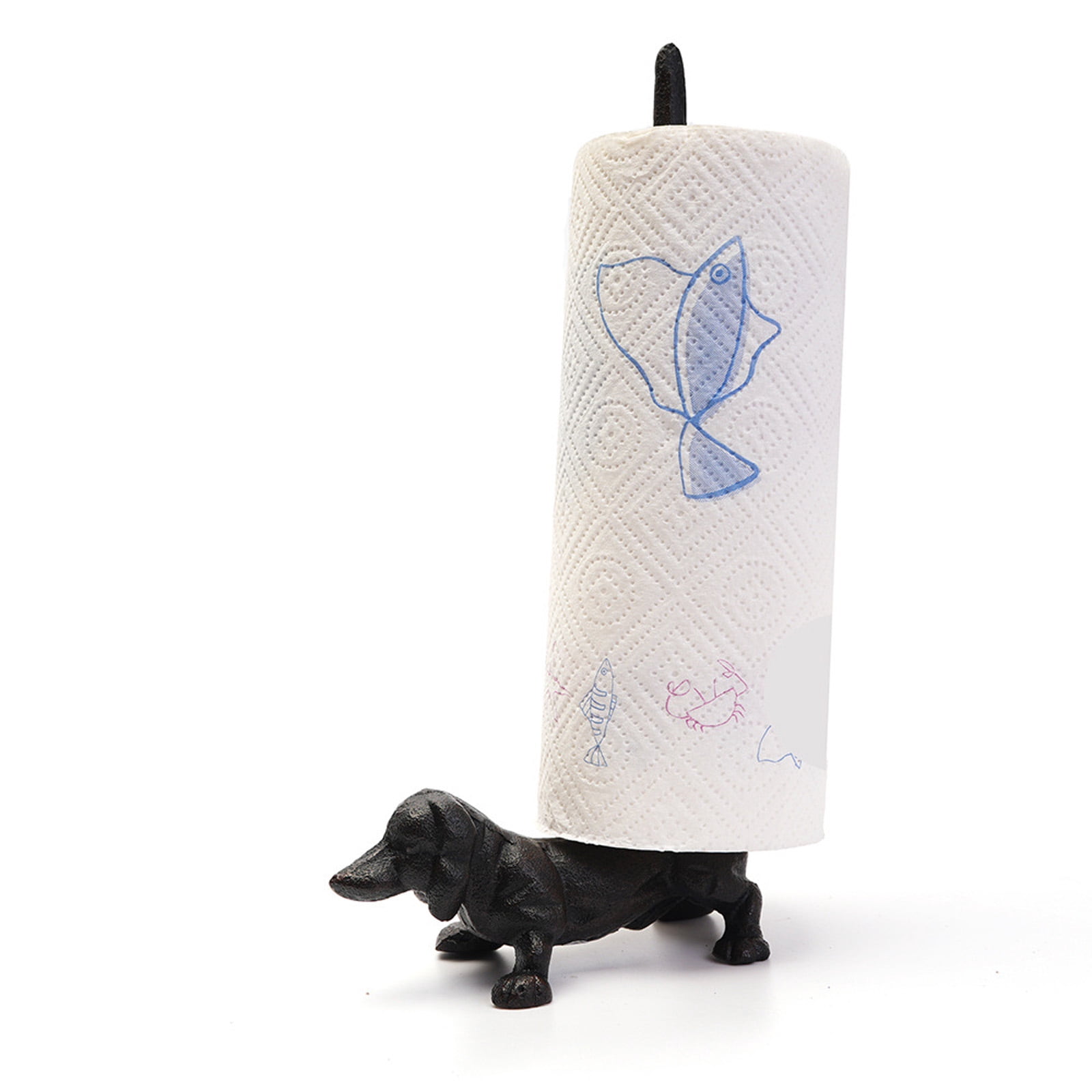 Decorsative Iron Dachshund Paper Towel Holder Bucolic Kitchen Dining Room Shelf Decors Sturdy Functional Design