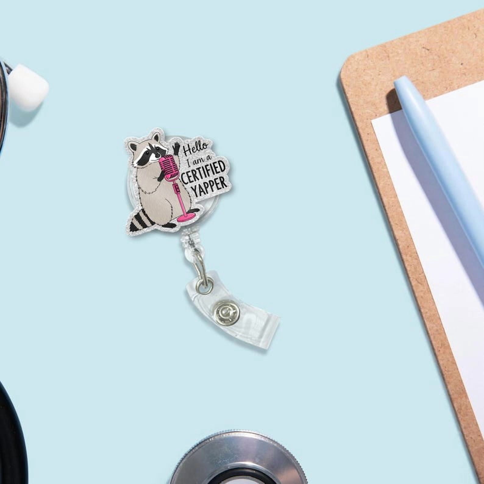 TiniDecor Raccoon Funny Badge Reel, Certified Yapper Retractable ID Holder, Cute Work Accessory
