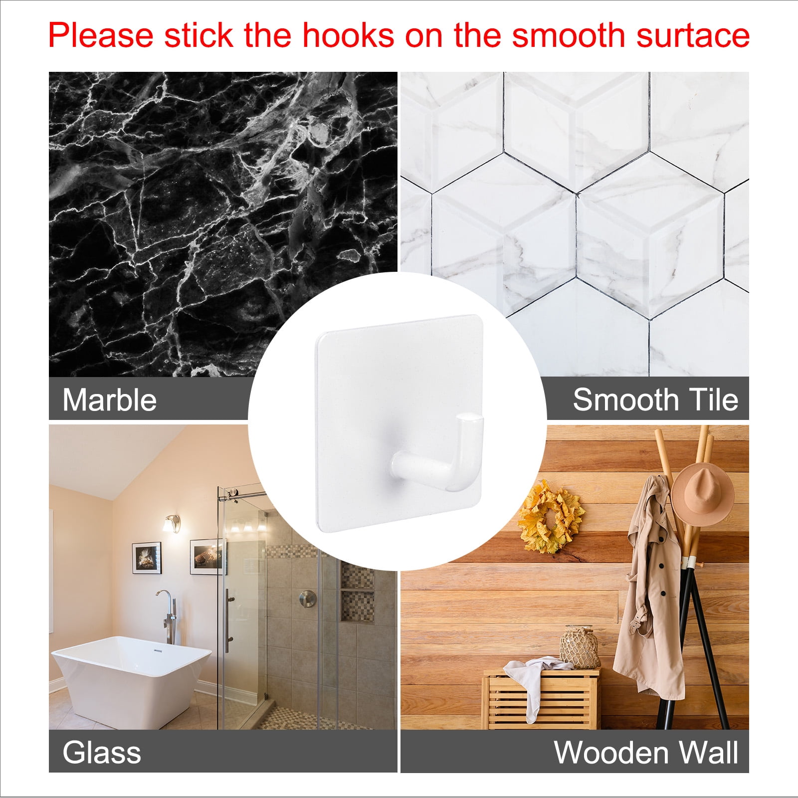 Unique Bargains Self Adhesive Wall Hooks 304 Stainless Steel Sticky Hook Hanger White