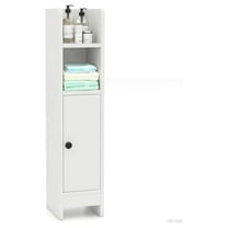 Small Bathroom Storage Cabinet, Slim Corner Floor Cabinet with Door and Adjustable Shelf, Freestanding Narrow Bathroom Organizers for Small Spaces (White)
