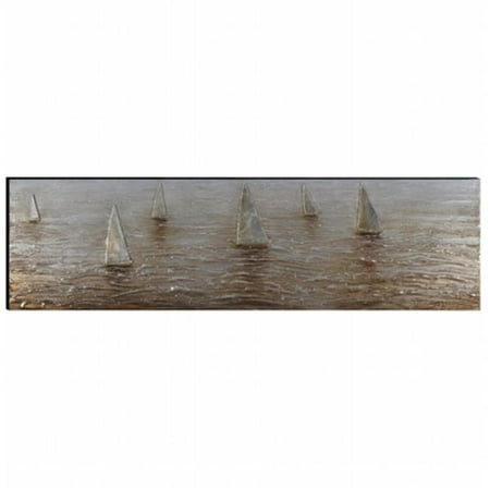 1.5 x 19.69 x 70.87 in. Sailing Boats Hand Painted Aluminum Wood Wall Art