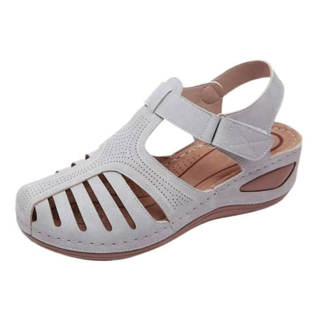 

ASEIDFNSA T Strap Sandals for Women Womens Arch Support Sandals Size 10W Thick Sole Sandals for Women Soft Leather Closed Toe Vintage Anti Slip Sandals Thick Sole Shoes Hollow Sandals