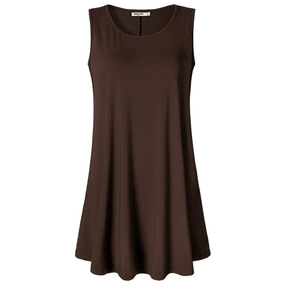 Made by Johnny Women's Solid Sleeveless Tunic for Leggings Swing Flare Tank Tops S-5XL Plus Size XXL BROWN