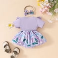 thumbnail image 4 of Gubotare Baby Girl Birthday Dress Newborn Clothes Infant Romper Floral Suspender Dress Ruffle Sleeve Bodysuit Outfit Jumpsuit Headband Spring Summer 0 3 6 9 12 18 24 Months (Purple,6-9 Months), 4 of 9