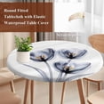 thumbnail image 3 of Light Grey Tulip Round Tablecloth 45-54 Inch Round Fitted Table Cloth with Elastic Edge, Rustic Elegant Floral Botanical Waterproof Table Cover Protector for Outdoor Picnic Party Dining, 3 of 6