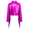thumbnail image 4 of Haitryli Shiny Fringe Cropped Jacket for Women Long Sleeve Lapel Zip Up Western Style Biker Outerwear Hot Pink L, 4 of 6