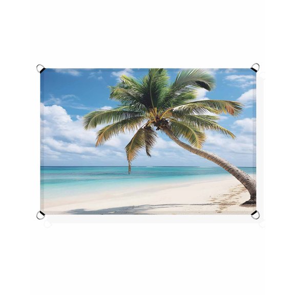 Coconut Tree Sun Shade Sail 12'X16' Ocean Beach Blue Sky UV Block Outdoor Sail Shades Breathable Waterproof Rectangular Sunshade for Patio Garden Pool Pergola Porch