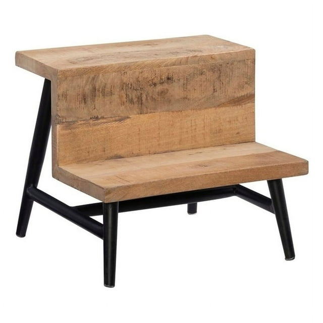 Linon Julian Wood and Iron Bed Step Stool in Black