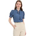 thumbnail image 1 of INSPIRE CHIC Women's Tie Neck Short Sleeve Shirt Puff Sleeve Button Front Lace Inset Stand Collar Blouse, 1 of 6