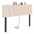 thumbnail image 1 of Gymax Headboard for Queen&Full Size BedGeometric Upholstered Head Board w/2AC Outlets Beige, 1 of 10