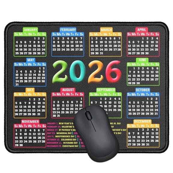 Mouse Pad 2026 Calendar with Stitched Edge Computer Mouse Mat with Non-Slip Rubber Base 9.6"x7.9" Portable Computer Mousepad – Gaming, Office, Waterproof, Non-Slip, Stitch Word Powerpoint